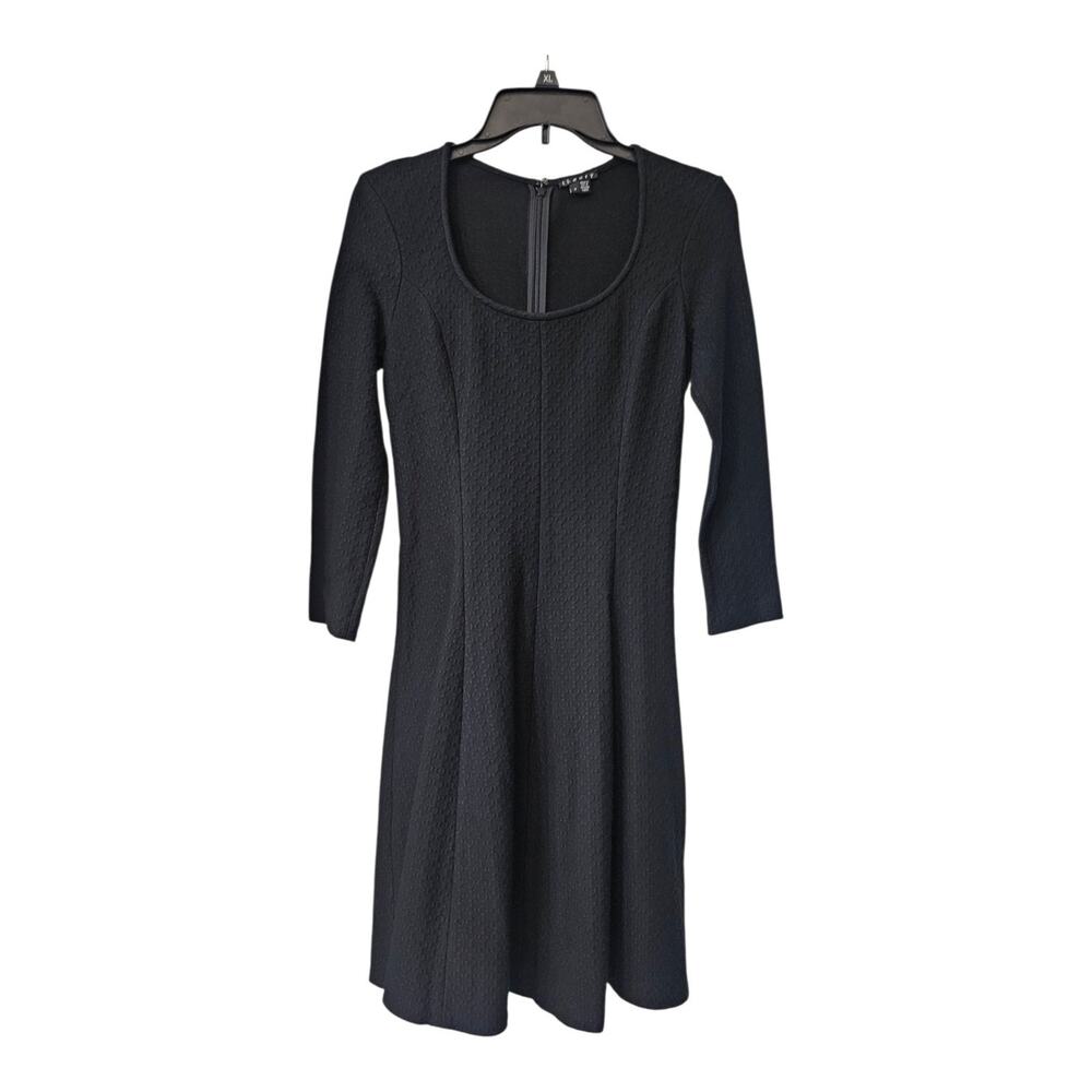 Theory Dress Size 4 Black Textured 3/4 Sleeves Unlined Hidden Back Zip USA